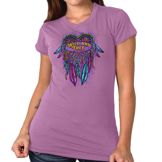 Hot Leathers Ladies Dream Wings Wild and Free Purple T-Shirt GLD1588