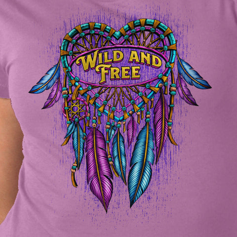 Hot Leathers Ladies Dream Wings Wild and Free Purple T-Shirt GLD1588