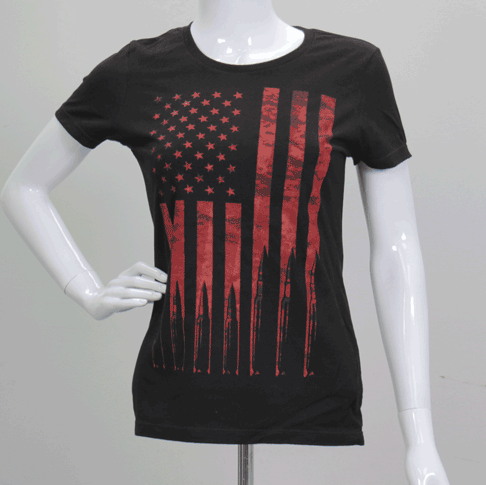 Hot Leathers GLR1498 'Flag and Bullets' Full Cut Ladies Black T-Shirt
