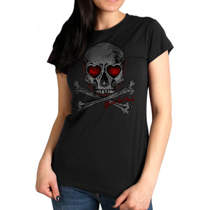 Hot Leathers GLR1555 Ladies Black Heart Eyes Skull T-Shirt