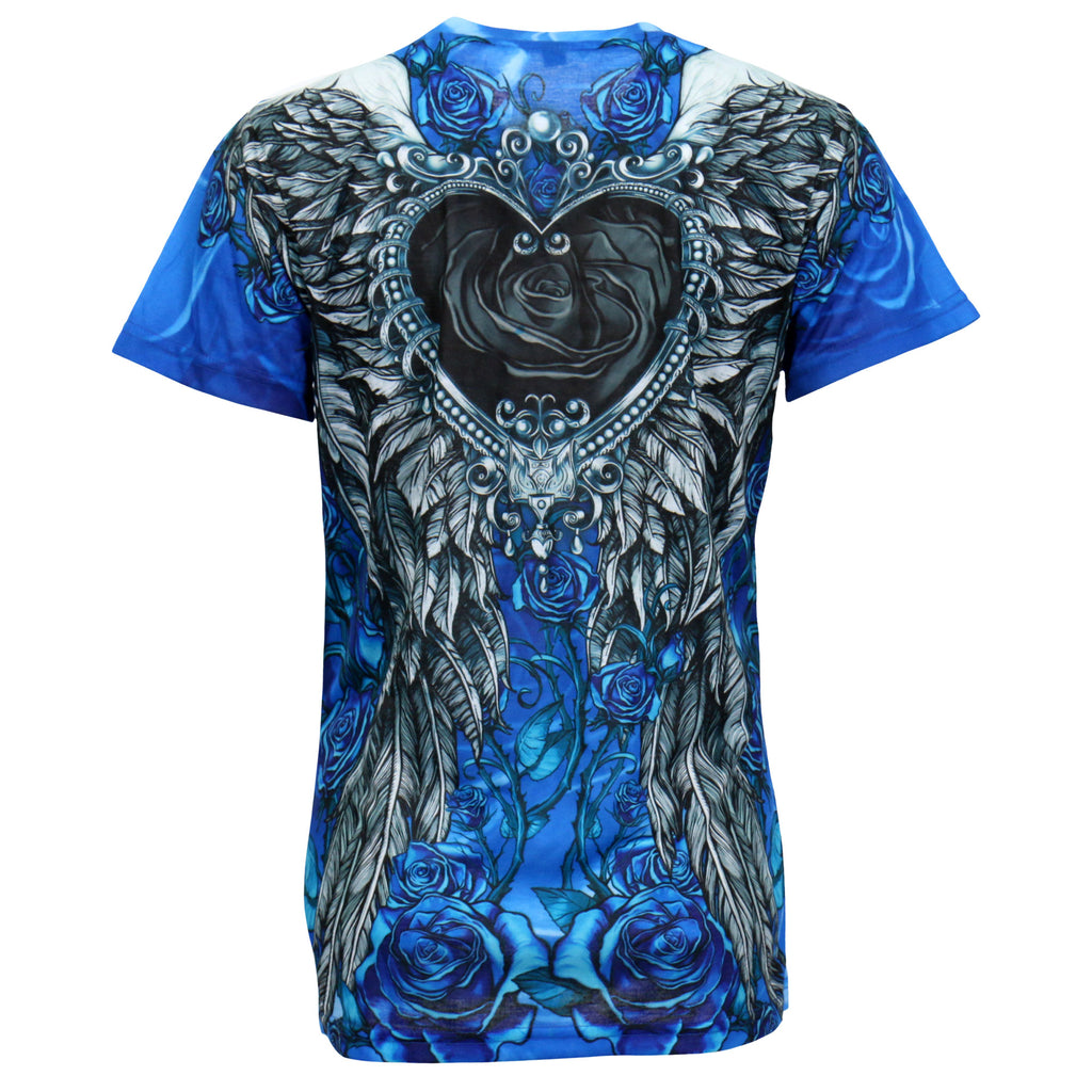 Hot Leathers Ladies Blue Angel Roses Fitted 3D All Over Printed T-Shirt GLS1002