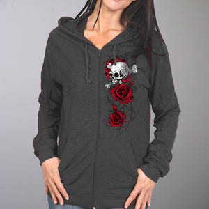 Hot Leathers GLZ4525 Ladies Skull Roses Dark Gray Hooded Sweatshirt