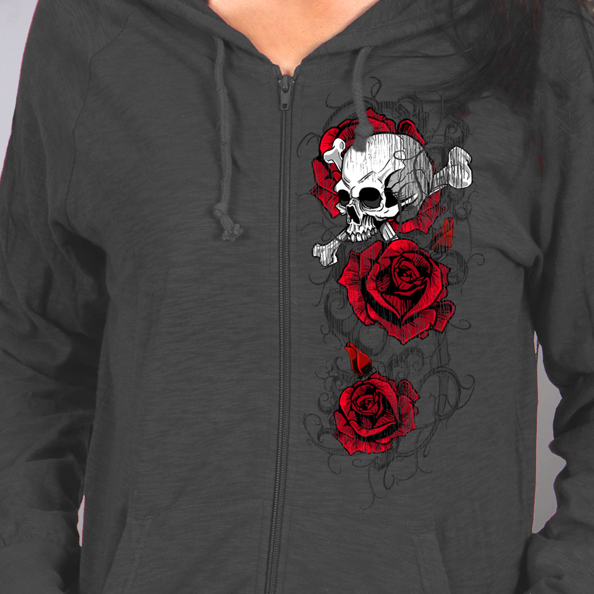 Hot Leathers Ladies Skull Roses Dark Gray Hooded Sweatshirt GLZ4525