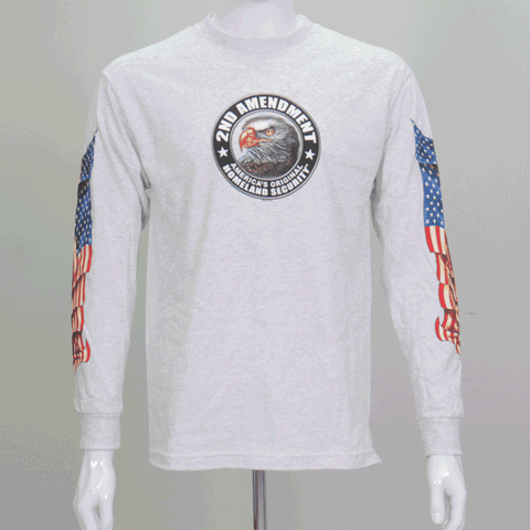 Hot Leathers GMD2338 Mens' 2nd Amendment Down Flags' Eagle Long Sleeve Ash Shirt