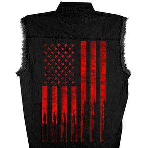 Hot Leathers GMD5430 Mens Black Flag Bullets Sleeveless Black Denim Shir