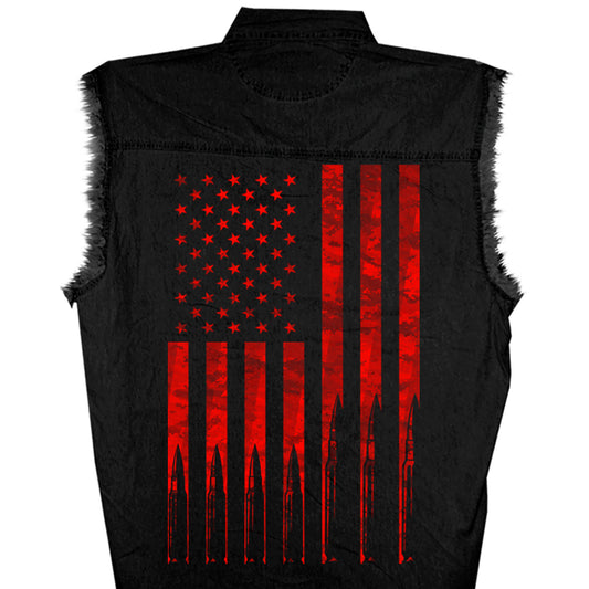 Hot Leathers GMD5430 Mens Black Flag Bullets Sleeveless Black Denim Shir