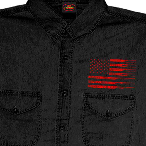 Hot Leathers GMD5430 Mens Black Flag Bullets Sleeveless Black Denim Shir