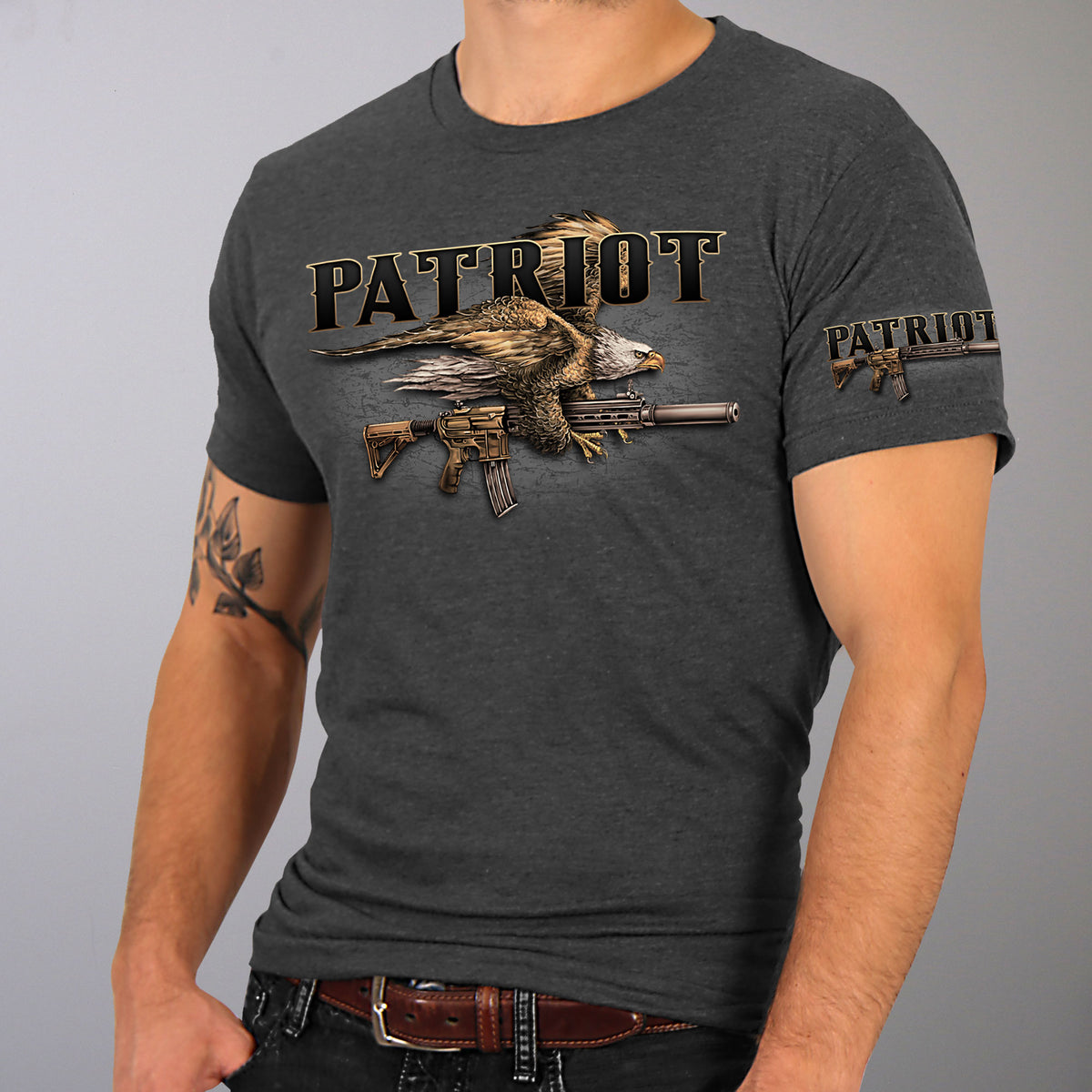 Hot Leathers GMD1004 Men's Heather Gray 'SSLV Patriot Gun' T-Shirt