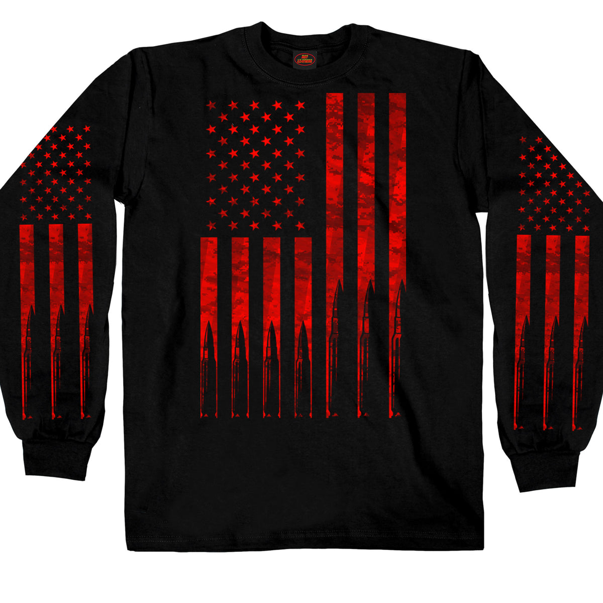 Hot Leathers GMS2430 Men’s ‘Flag Bullets’ Long Sleeve Black T-Shirt