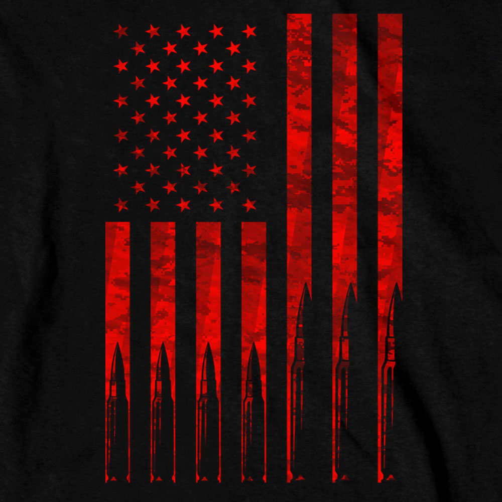 Hot Leathers GMS2430 Mens Flag Bullets Long Sleeve Black T-Shirt