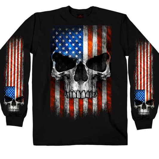 Hot Leathers GMS2483 Men's Long Sleeve Patriot Skull Black Shirt