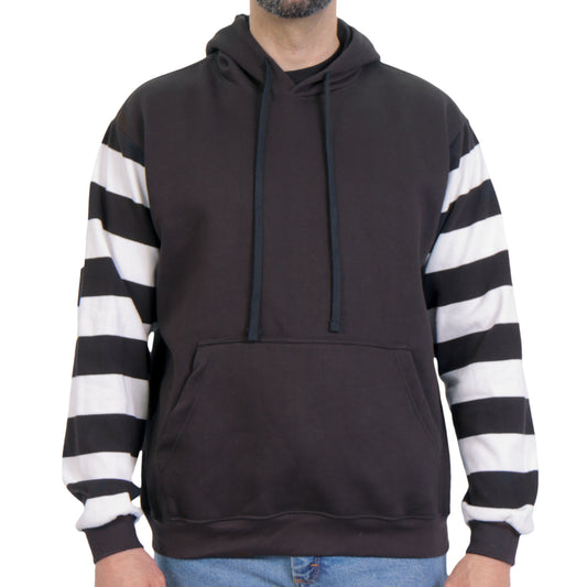 Hot Leathers GSM6003 Men's Black and White Hooded Pullover Sweatshirt with Knit Strip Sleeves