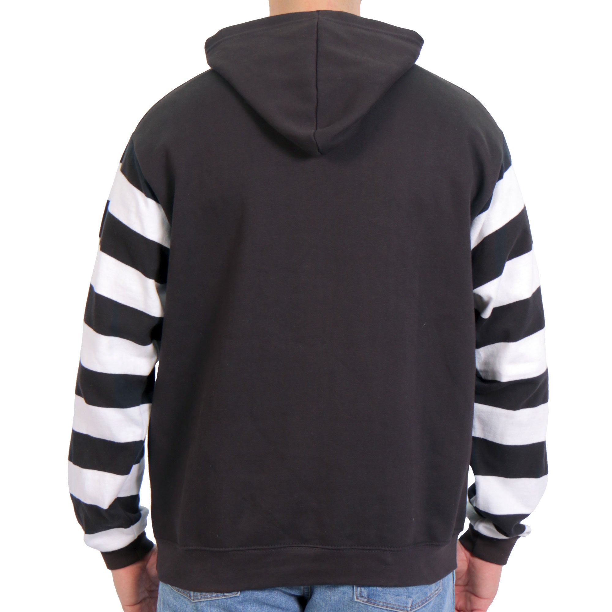 Hot Leathers GSM6003 Men's Black and White Hooded Pullover Sweatshirt with Knit Strip Sleeves