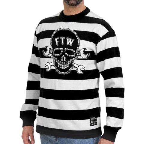 Hot Leathers GMS6005 Men's Black and White 'Chain Skull' Striped Long Sleeve Shirt
