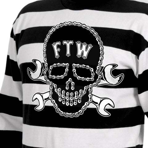 Hot Leathers GMS6005 Men's Black and White 'Chain Skull' Striped Long Sleeve Shirt