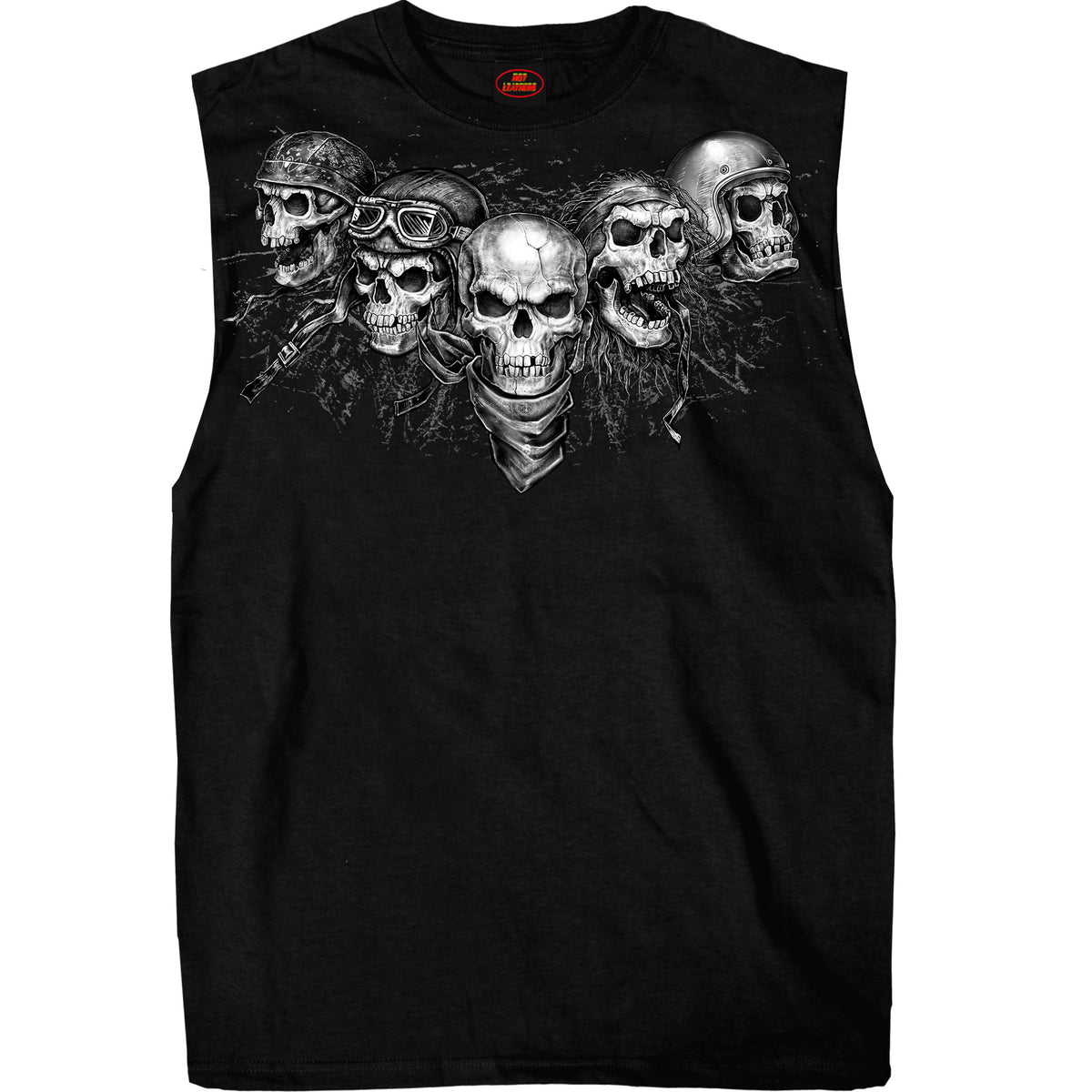 Hot Leathers GMT3423 Men’s Five Skull Sleeveless Shooter Black Shirt