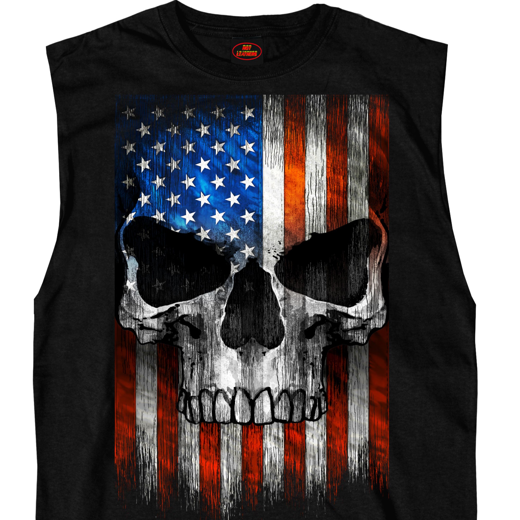 Hot Leathers GMT3483 Mens Shooter Skull Patriotic Sleeveless Black Shirt
