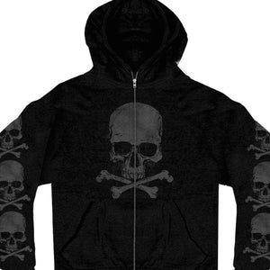 Hot Leathers GMZ4305 Men’s ‘Skull and Crossbones’ Black Hoodie with Zipper Closure