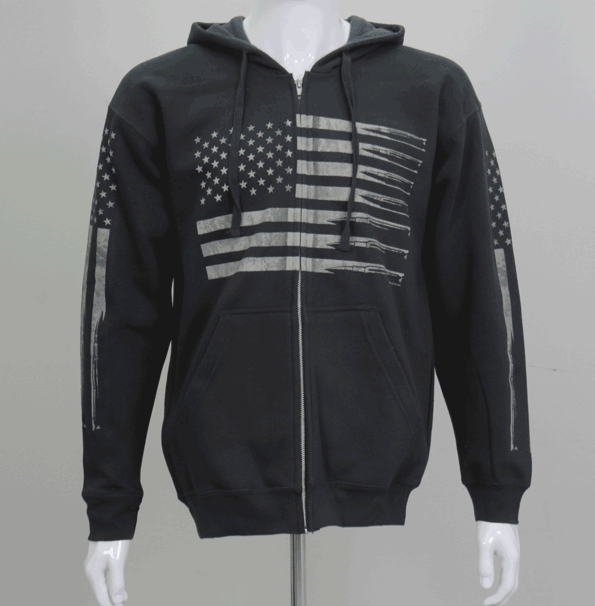 Hot Leathers GMZ4414 Mens American Flag Bullets Black Hoodie with Zipper Closure