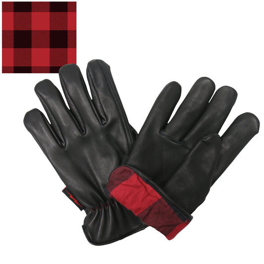 Hot Leathers GVD2004 Uni-Sex 'Red and Black Flannel Lined' Deer Skin Leather Gloves