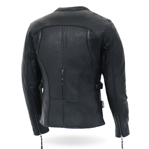 Hot Leathers JKL1032 Ladies Motorcycle Black Leather Biker Jacket with Vented Side Snaps