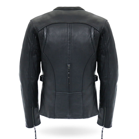 Hot Leathers JKL1032 Ladies Motorcycle Black Leather Biker Jacket with Vented Side Snaps