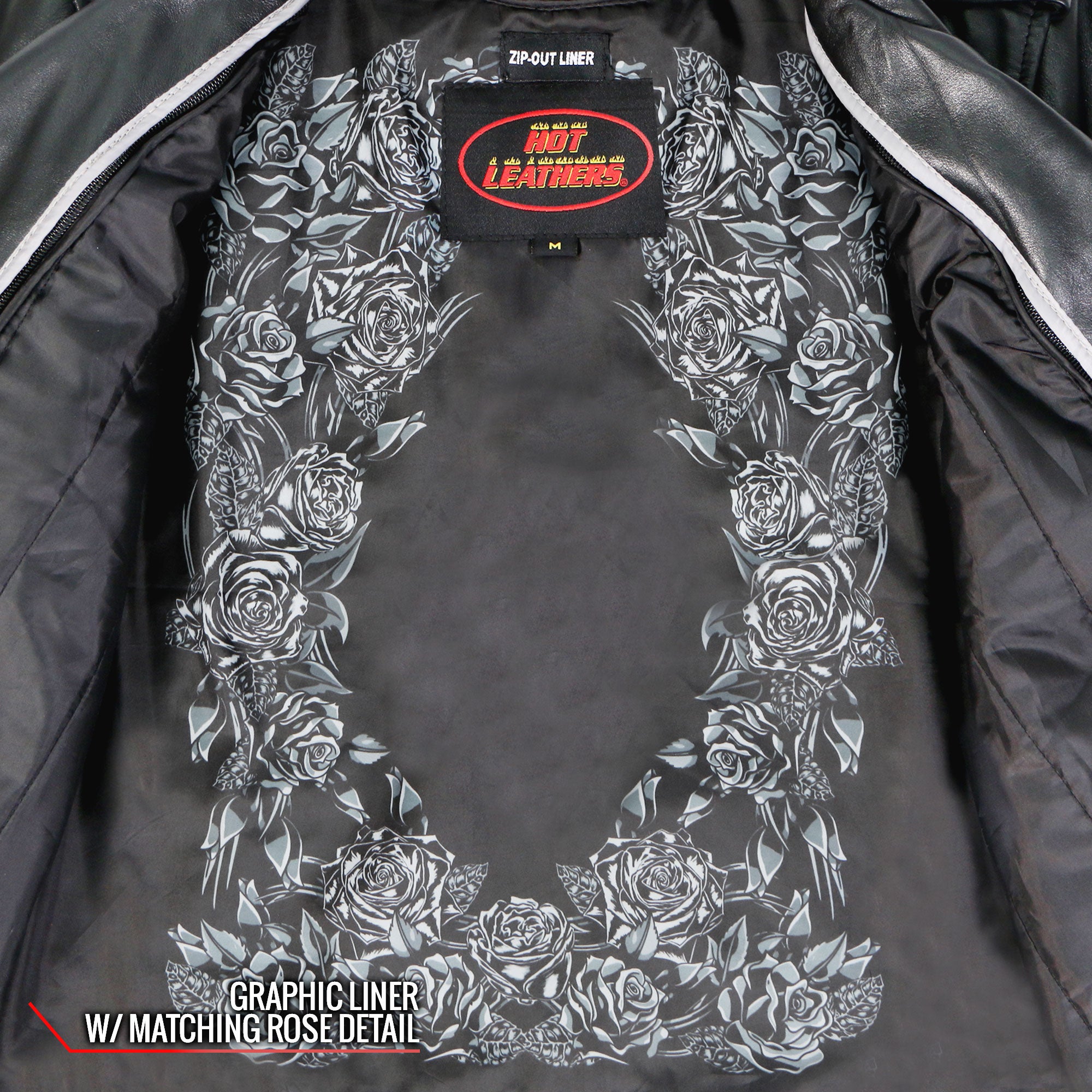 Hot Leathers Rose Embroidered Ladies Motorcycle Style Leather Jacket