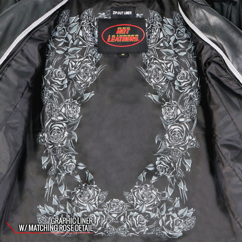 Hot Leathers Rose Embroidered Ladies Motorcycle Style Leather Jacket