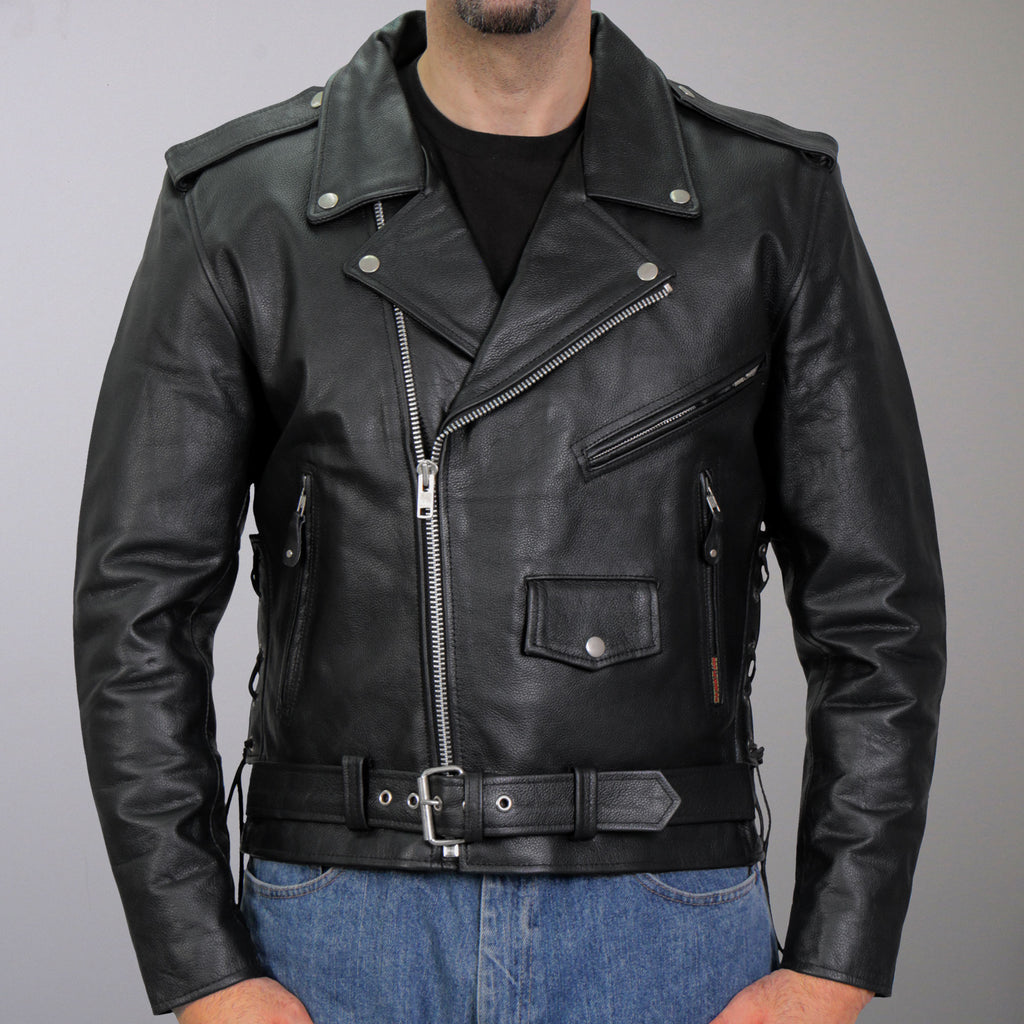 Hot Leathers JKM1002 Classic Mens Motorcycle Leather Biker Jacket with Zip Out Lining