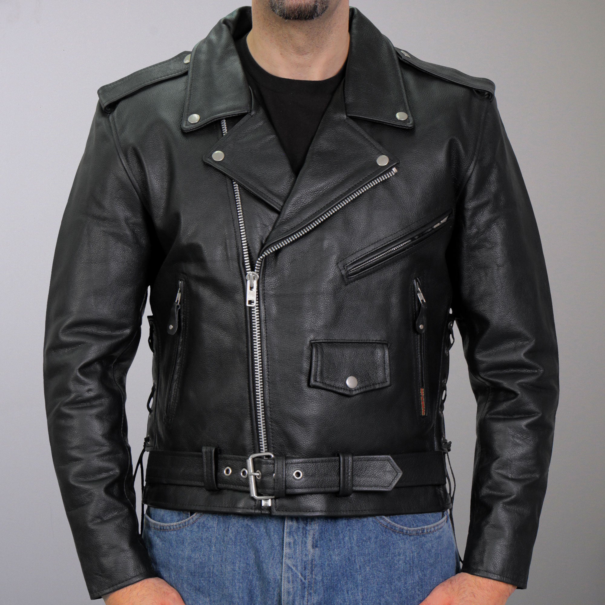 Hot Leathers JKM1002 Classic Mens Motorcycle Leather Biker Jacket with Zip Out Lining