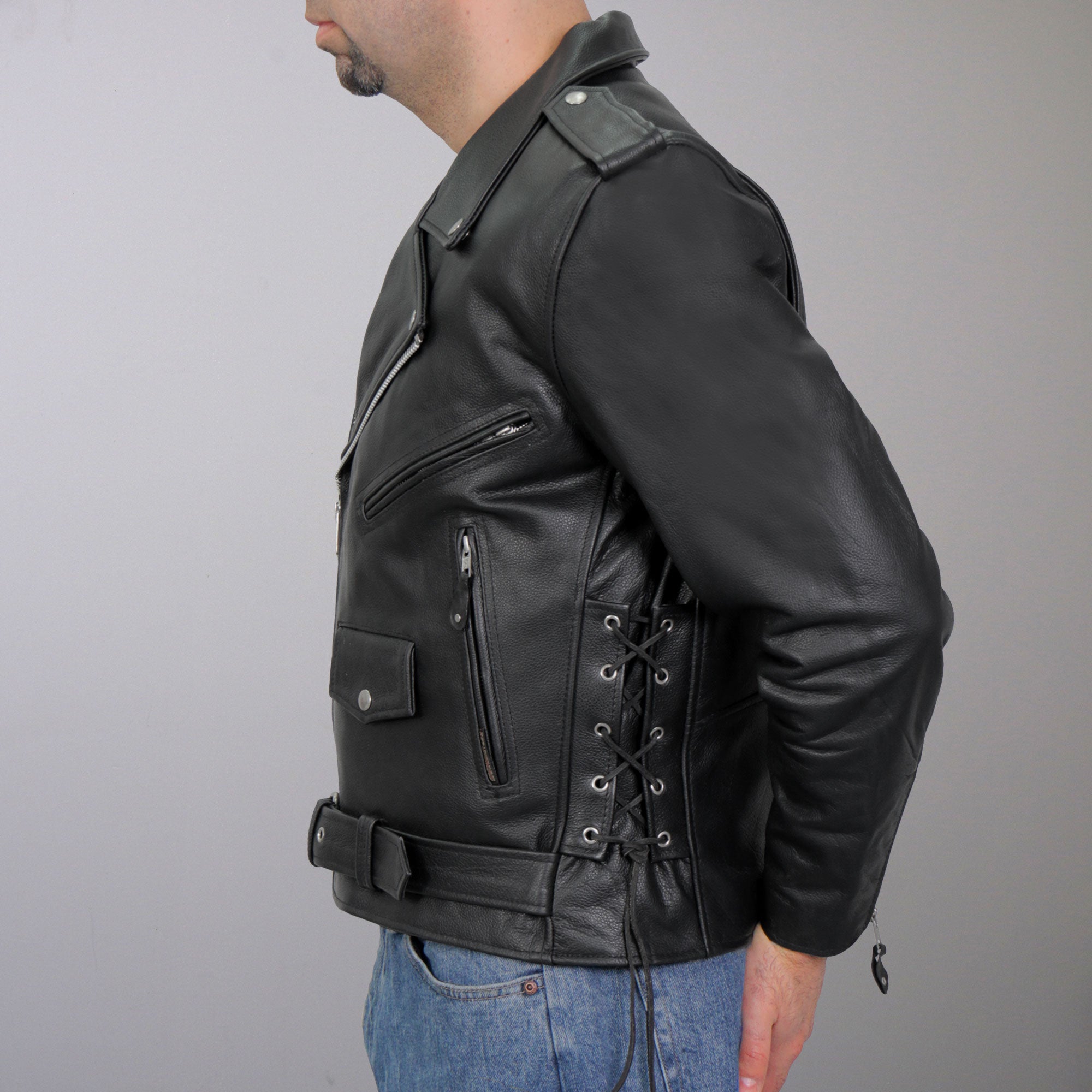 Hot Leathers JKM1002 Classic Mens Motorcycle Leather Biker Jacket with Zip Out Lining