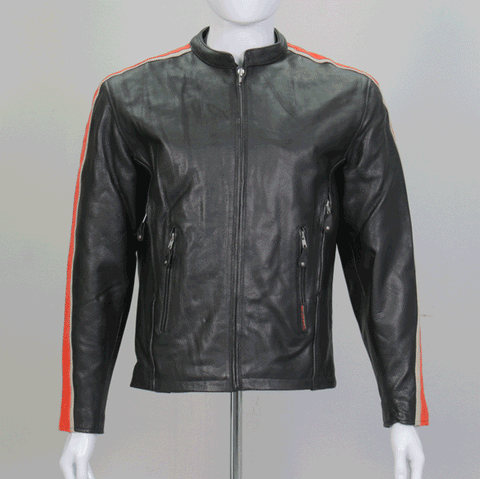 Hot Leathers Men's Leather Jacket w/ Orange & Cream Arm Stripes