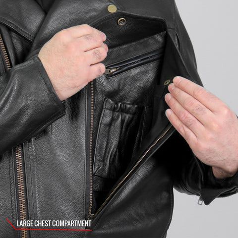 Hot Leathers JKM1022 Mens Motorcycle Leather Biker Jacket with Concealed Carry Pocket