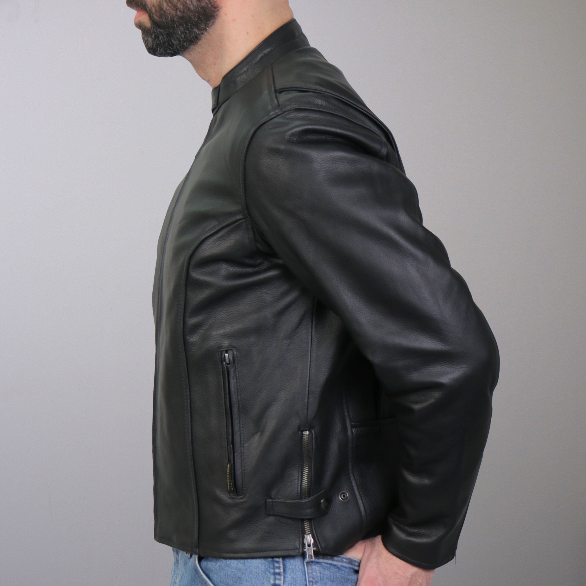 Hot Leathers JKM1027 Mens Black Carry and Conceal Leather Motorcycle Biker Jacket