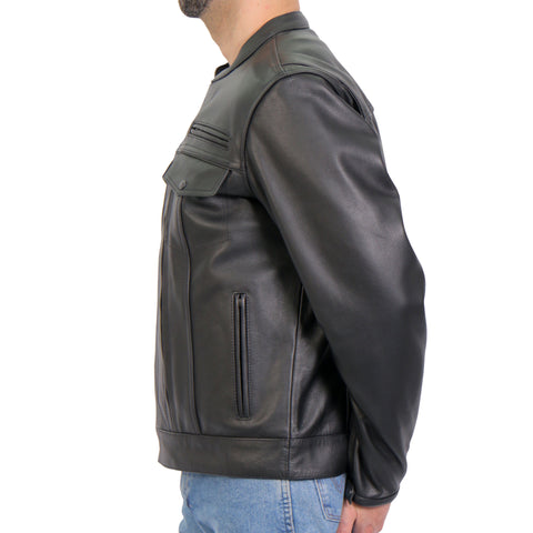 Hot Leathers JKM1028 Men's Black Leather Motorcycle style Biker Jacket with Zip Out Lining