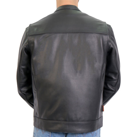 Hot Leathers JKM1028 Men's Black Leather Motorcycle style Biker Jacket with Zip Out Lining