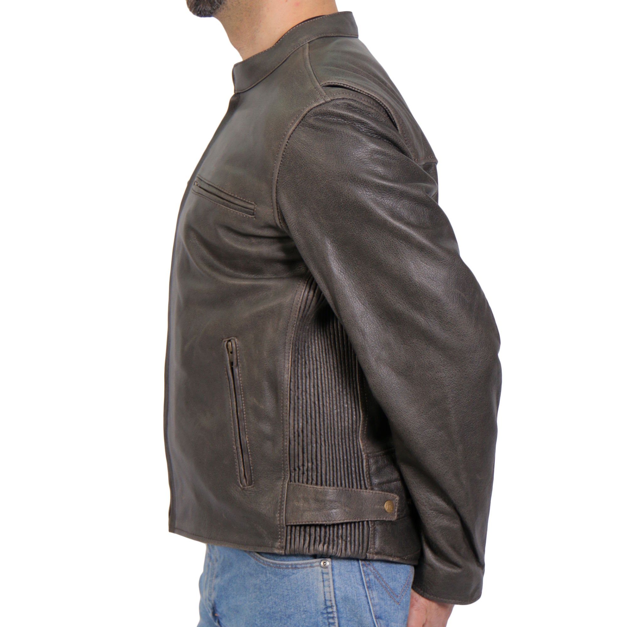 Hot Leathers JKM1029 Mens Distress Brown Motorcycle style Carry and Conceal Leather Biker Jacket
