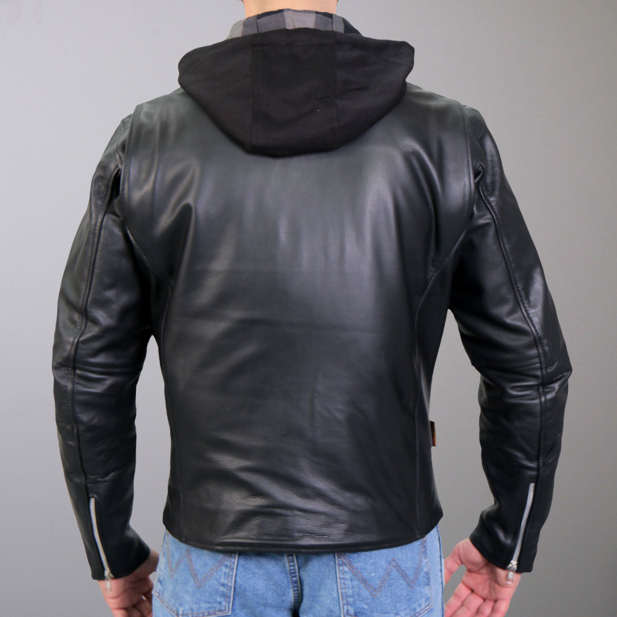 Hot Leathers JKM1030 Mens Black Motorcycle Carry and Conceal Leather Biker Jacket with Flannel Lined Hood