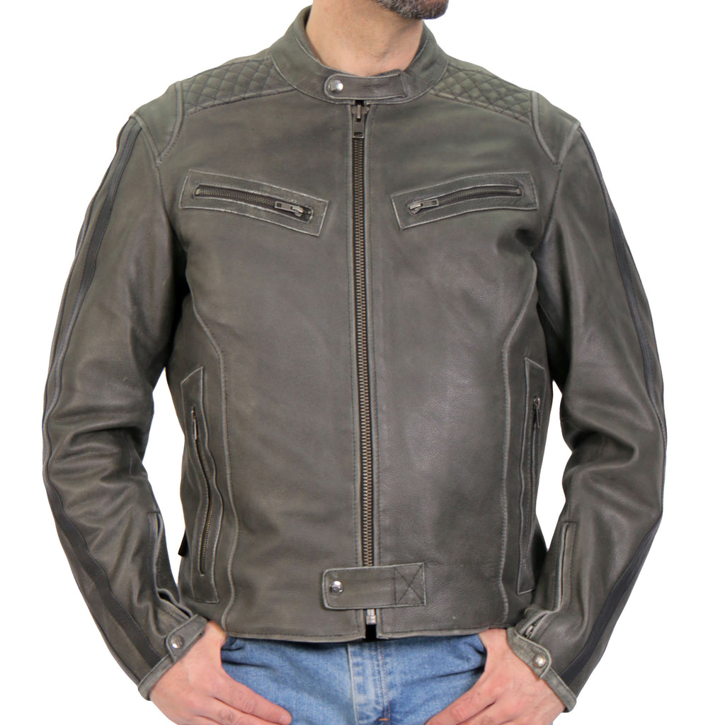 Hot Leathers JKM1033 Men\'s Distress Biker Grey Leather Racer\' \'Café Mo