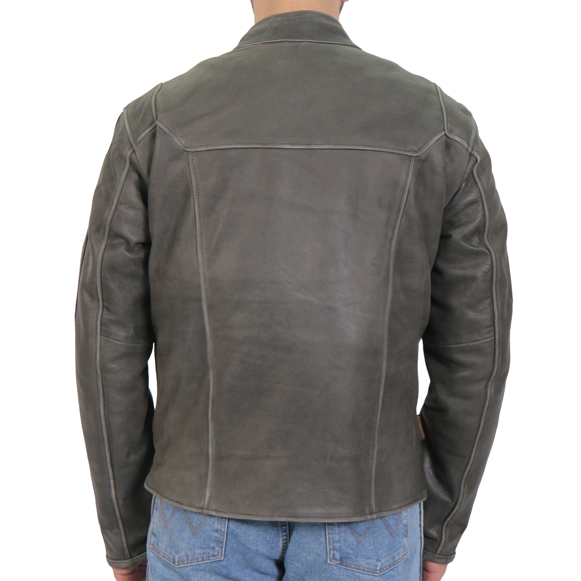 Hot Leathers JKM1033 Mens Distress Grey Caf Racer' Biker Leather Motorcycle Jacket with Concealed Carry Pockets