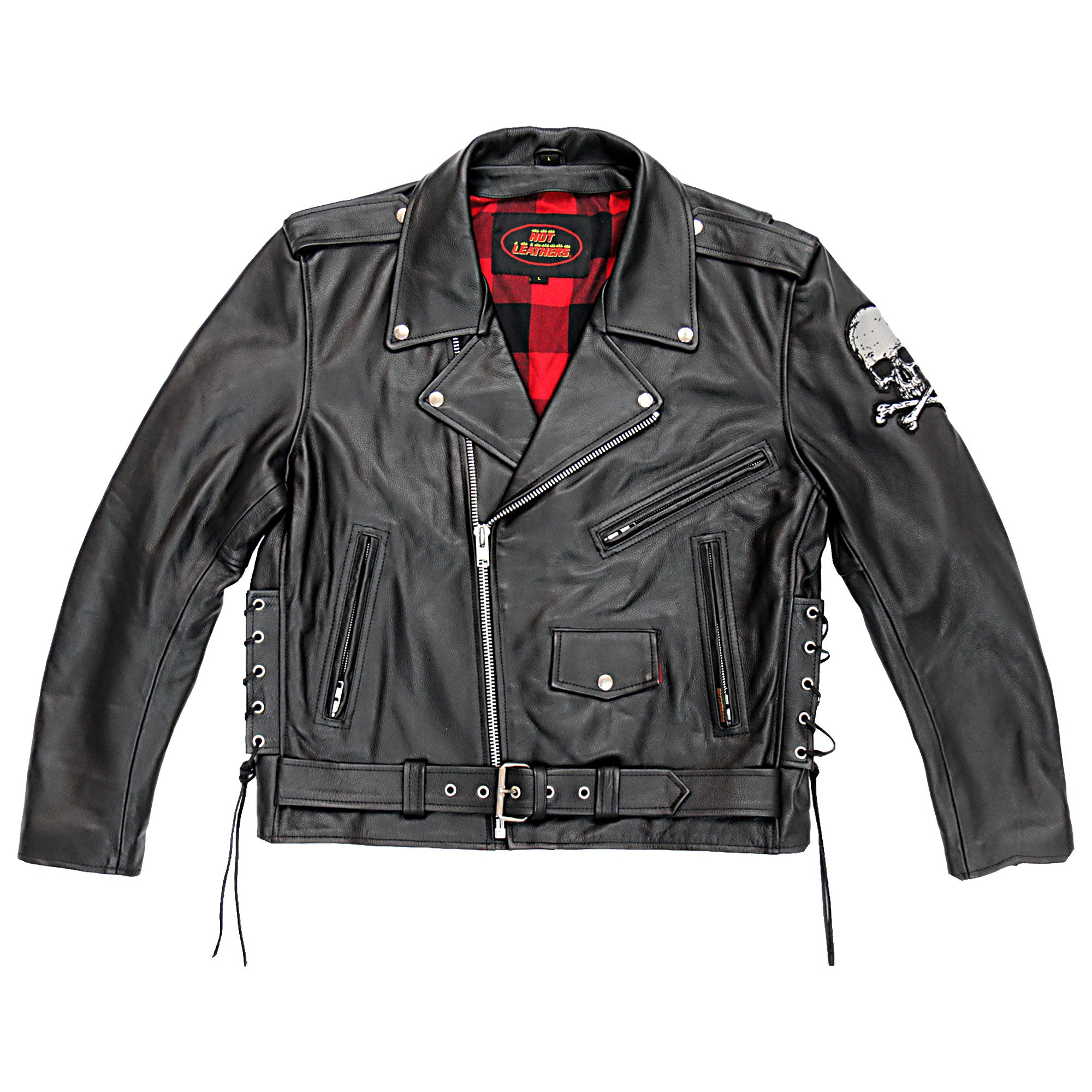 Hot Leathers JKM2001 Mens Black Skull And Crossbones' Motorcycle Leather Biker Jacket