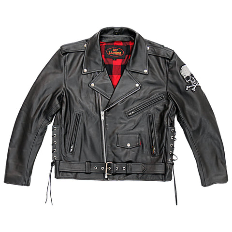 Hot Leathers JKM2001 Men’s Black ‘Skull And Crossbones' Motorcycle Leather Biker Jacket