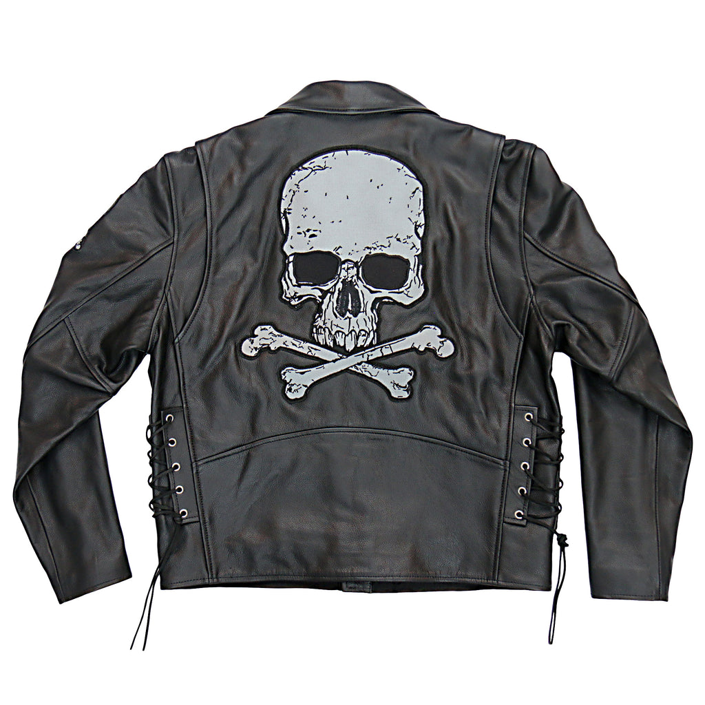 Hot Leathers JKM2001 Mens Black Skull And Crossbones' Motorcycle Leather Biker Jacket