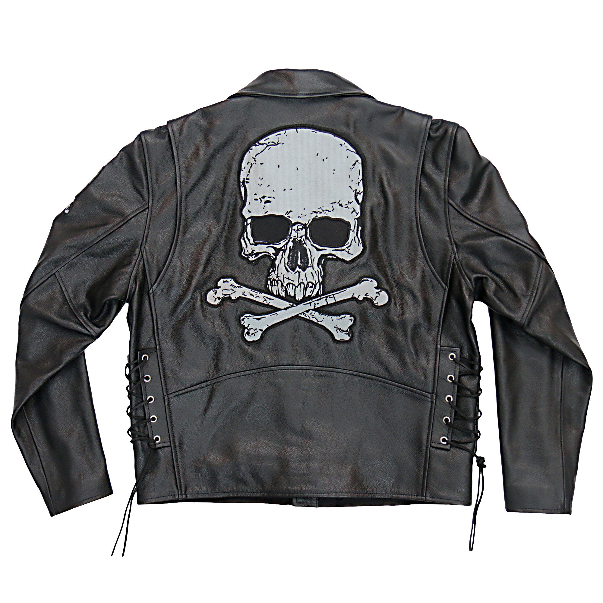Hot Leathers JKM2001 Mens Black Skull And Crossbones' Motorcycle Leather Biker Jacket