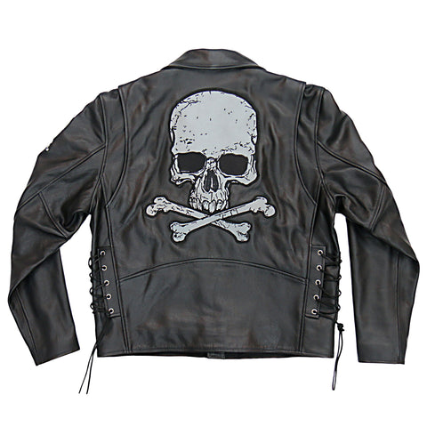 Hot Leathers JKM2001 Men’s Black ‘Skull And Crossbones' Motorcycle Leather Biker Jacket