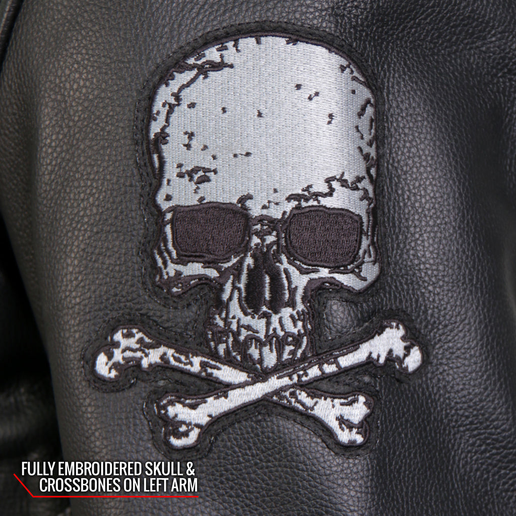 Hot Leathers JKM2001 Mens Black Skull And Crossbones' Motorcycle Leather Biker Jacket