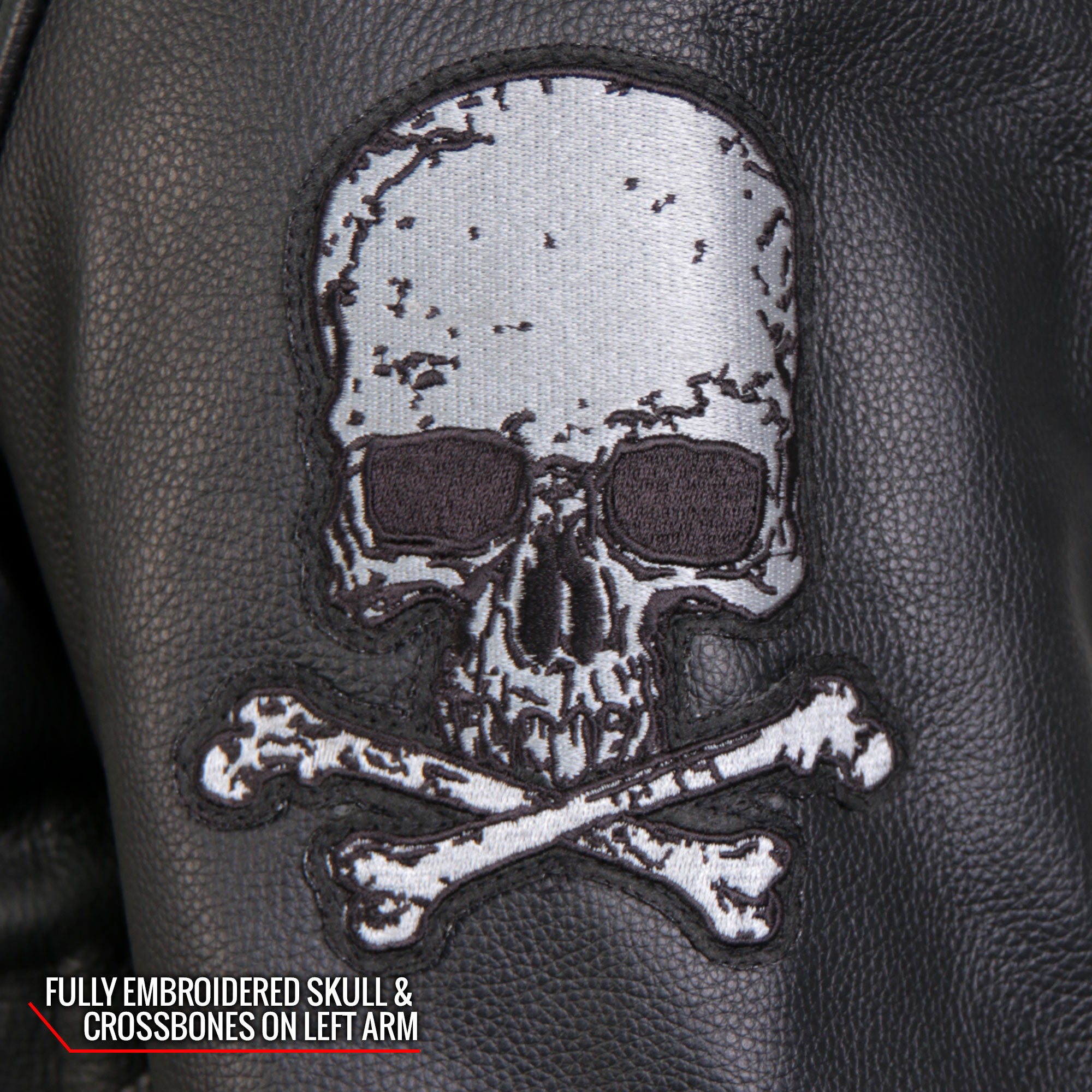 Hot Leathers JKM2001 Mens Black Skull And Crossbones' Motorcycle Leather Biker Jacket