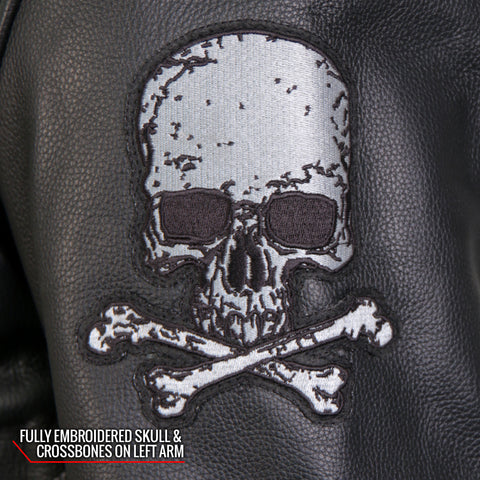 Hot Leathers JKM2001 Men’s Black ‘Skull And Crossbones' Motorcycle Leather Biker Jacket