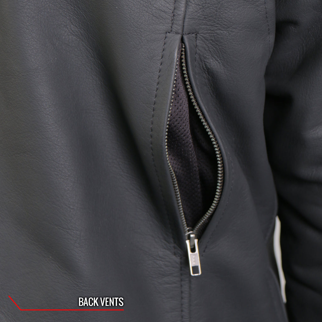 Hot Leathers JKM2002 Mens Black Biker Reflective Skull' Printed Leather Motorcycle Jacket with Concealed Carry Pockets