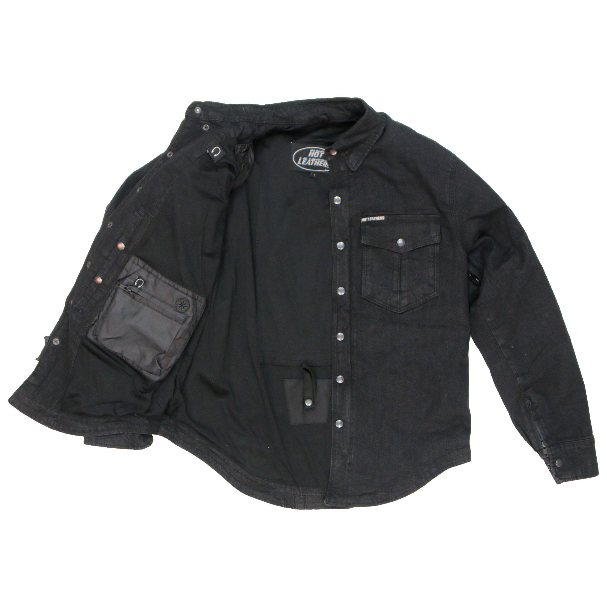 Hot Leathers JKM3009 Men's Classic Motorcycle Black Denim Long Sleeve Biker Shirt with Armor